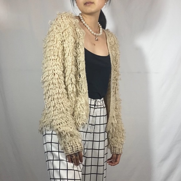 Xhilaration Oversized Beige Cream fuzzy open weave boho cardigan - Picture 5 of 11